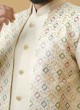 Thread Embroidered Golden Cream Nehru Jacket Set